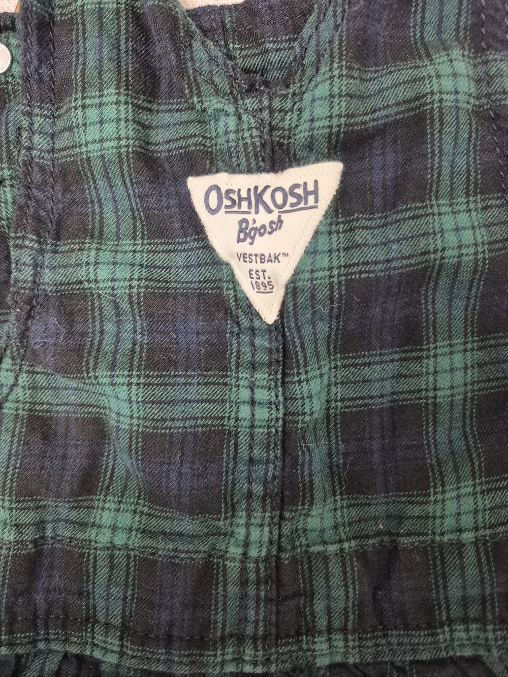 OshKosh B'gosh 4T Green Navy Plaid Pinafore Overall Flannel Dress